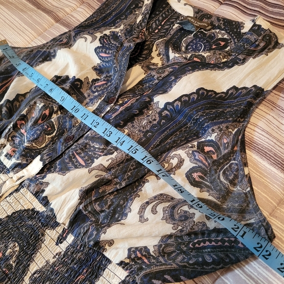 Chelsea & Theodore Wmns 1X Cotton Paisley Blue White Pink Midi Dress Button-up - Picture 12 of 13